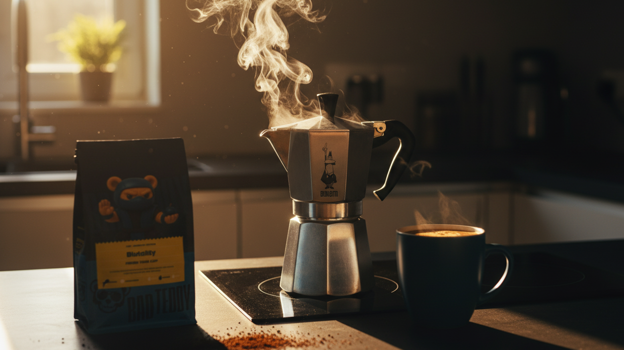 bad teddy moka pot coffee brewing