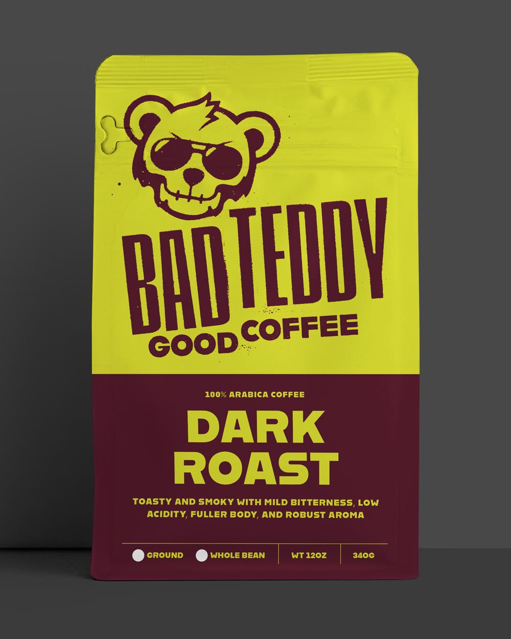 Bad Teddy Coffee's 100% Arabica Coffee Dark Roast Bag Front